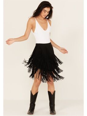 Idyllwind "Tina" Faux Suede Fringe Mini Skirt